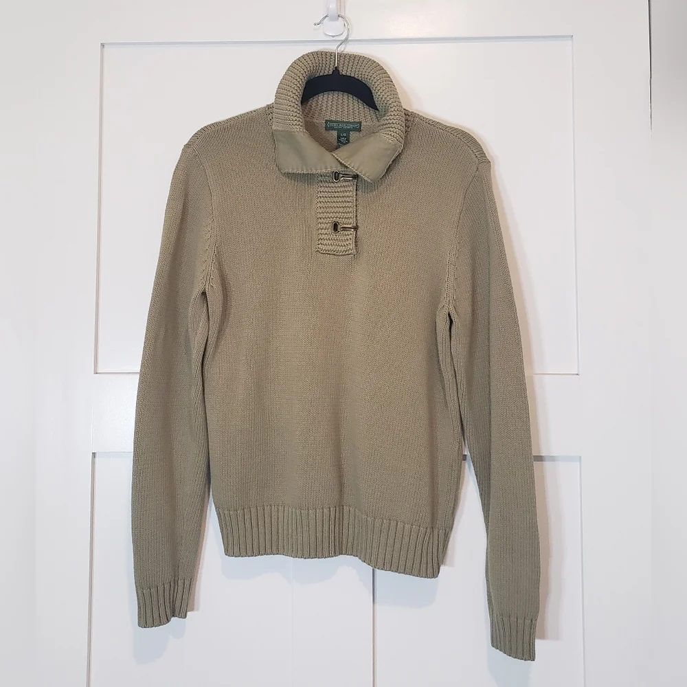 Lauren Ralph Lauren Knit Pullover Sweater Double Metal Clasps Olive Green Size L - Picture 2 of 13